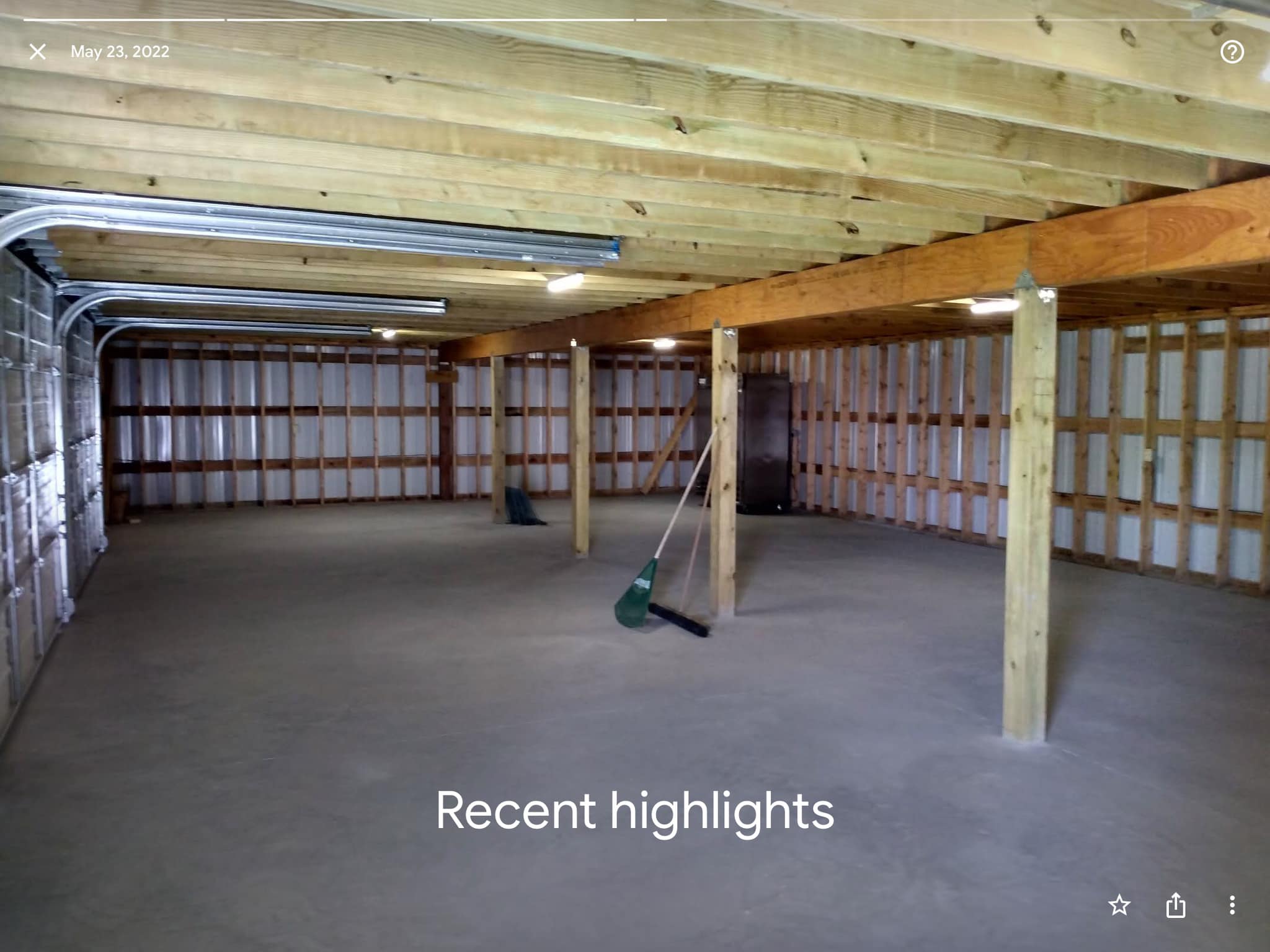 Interior framing with a concrete base.
